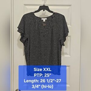 Liz Claiborne Geo-Print Tiered Ruffle Short Sleeve Blouse, EUC, Size XXL